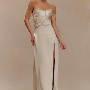Larissa Satin Maxi Dress With Ruched Petals - Blush Gold